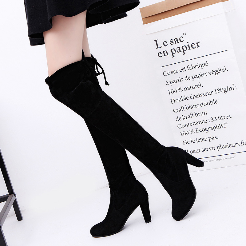 Knee High Sock Women - 여성용 스트레치 원단 오버니 부츠 슬립온