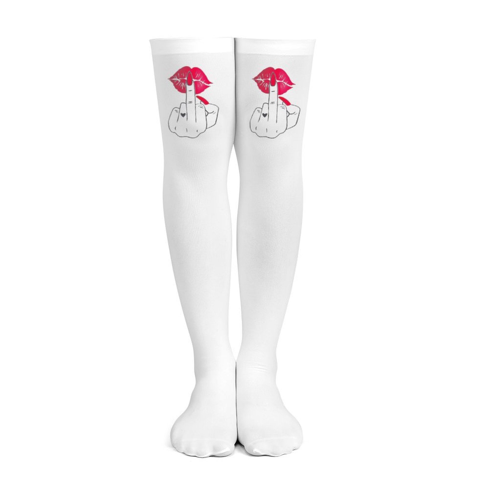 Knee High Sock Women - 여성용 흰색 가운데 손가락 모양, 빨간