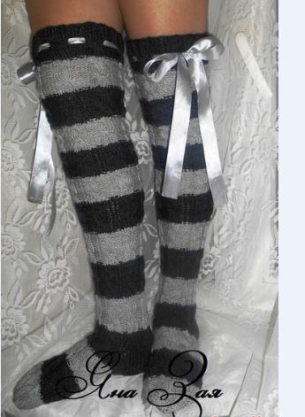 Thigh High Sock Stay Up - 여성용 허벅지까지 오는 니트 스타킹, 부드럽고