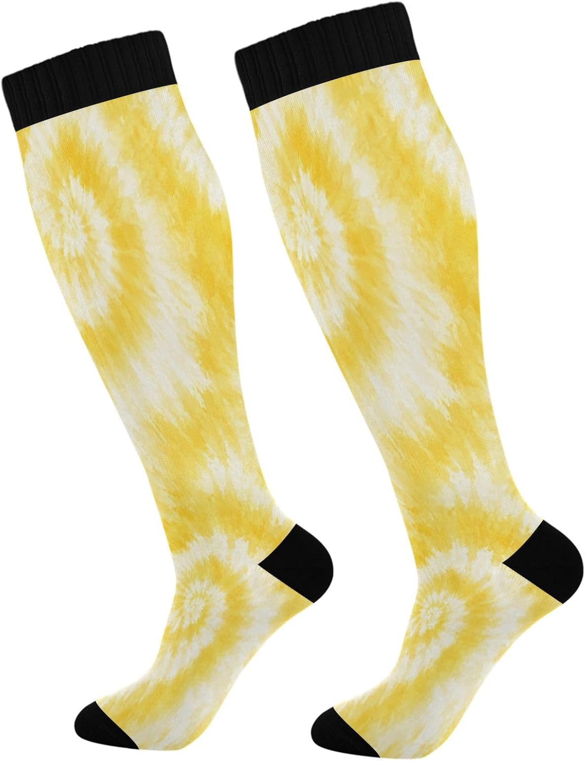 Knee High Sock Women - 여성용 남성용 노란색 타이다이 압축 양말